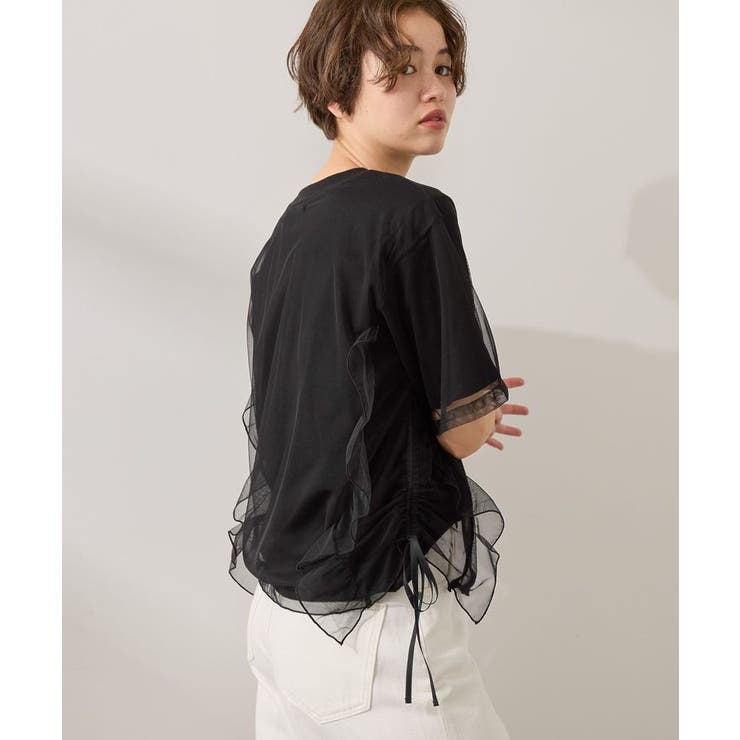 AMERI★大人気★チュールトップス★black セール】【2点セット】チュールキャミレイヤードトップス（T