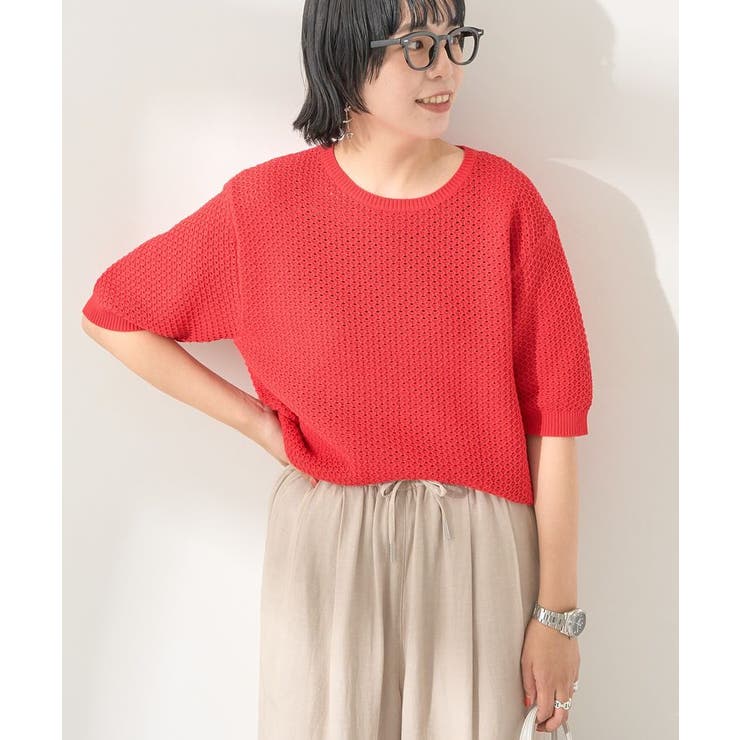 【極美品】JANTJE_ONTEMBAAR×wei 20ss半袖ニット ブルー 透かし柄インターシャプルオーバーニット(ニット・セーター
