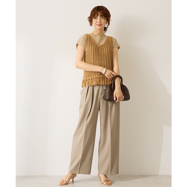 Vintage ポンチョ フリンジ ベージュ 和紙混 メッシュ ポンチョニット（1290KK07） | COMME