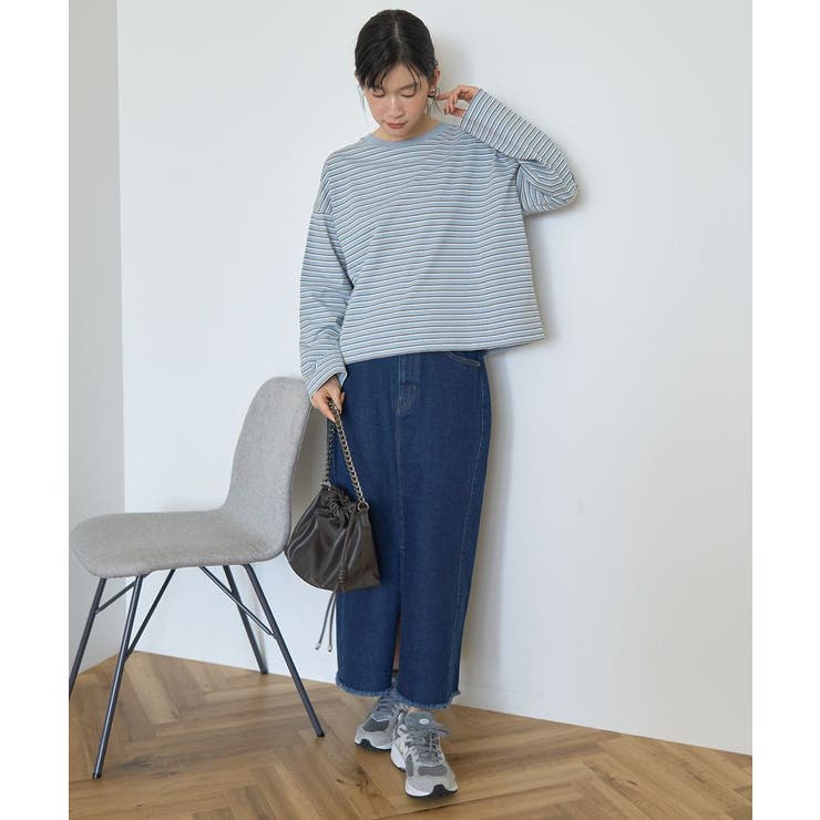 カラーボーダークロップド丈プルオーバー[品番：EHEW0050278