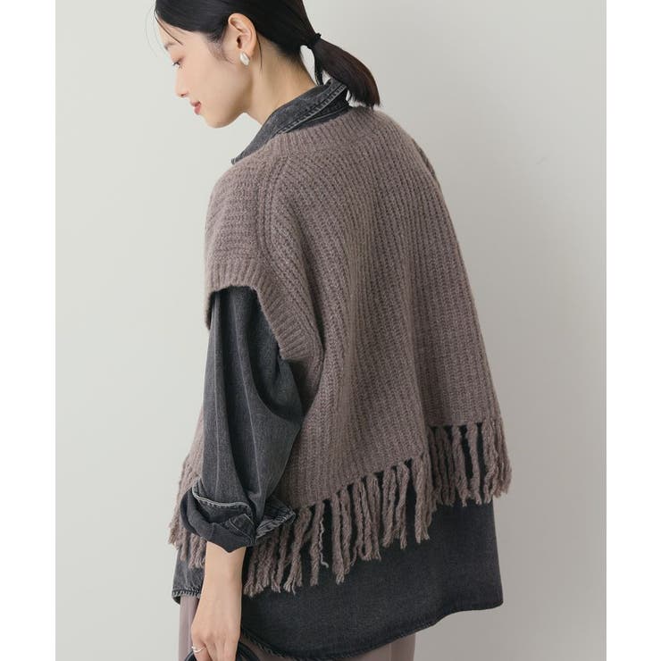 裾フリンジニットショートベスト | AMERICAN HOLIC | 詳細画像3 