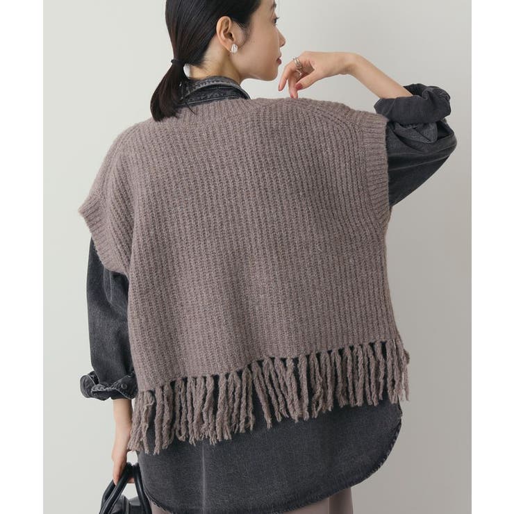 裾フリンジニットショートベスト | AMERICAN HOLIC | 詳細画像4 