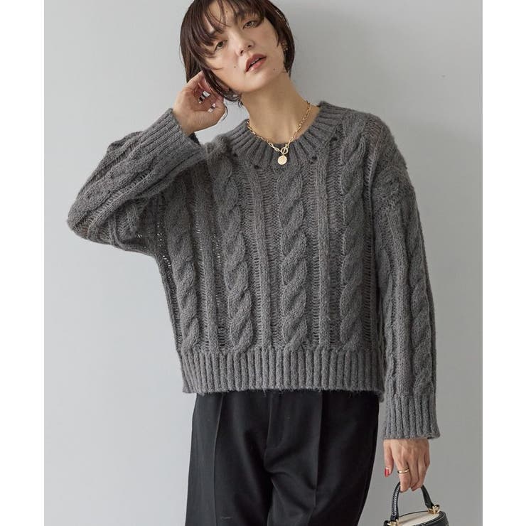 チャコールグレー | 透かしケーブルニットプルオーバー | AMERICAN HOLIC