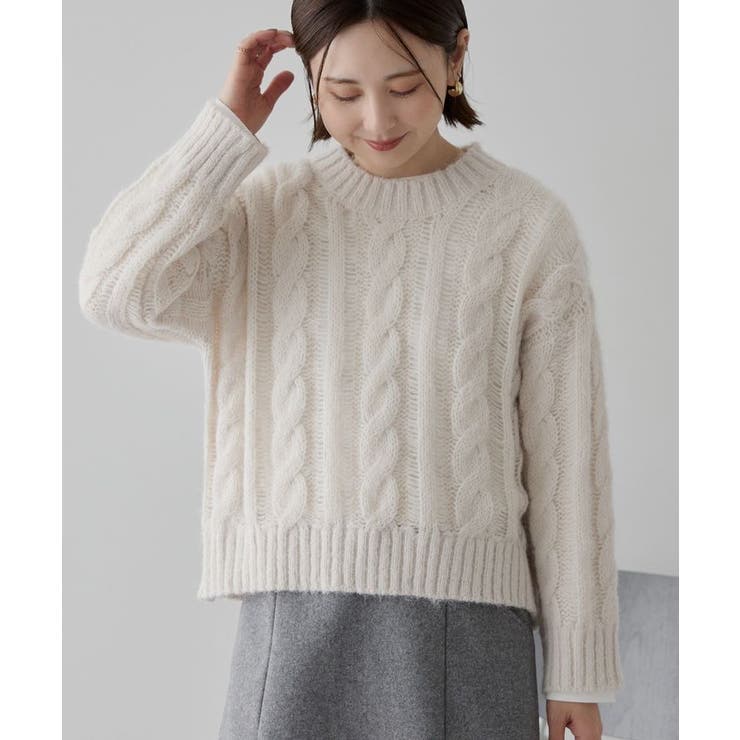 エクリュ | 透かしケーブルニットプルオーバー | AMERICAN HOLIC