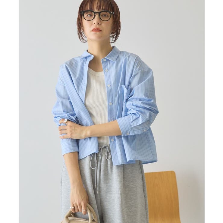 【イージーケア】ショート丈ストライプシャツ | AMERICAN HOLIC | 詳細画像1 