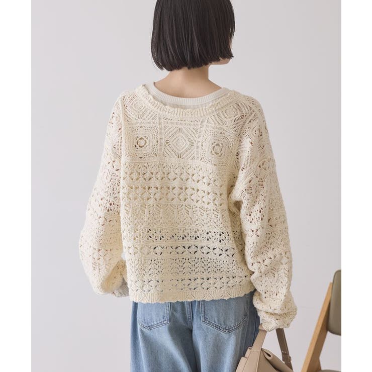 【前後2WAY】レース透かし編みニットカーディガン | AMERICAN HOLIC | 詳細画像4 