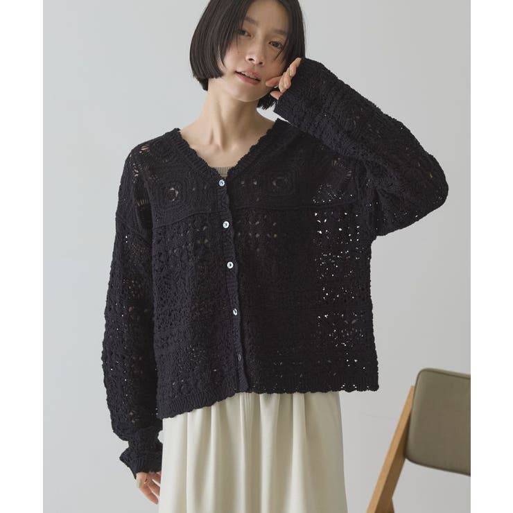 【前後2WAY】レース透かし編みニットカーディガン | AMERICAN HOLIC | 詳細画像30 