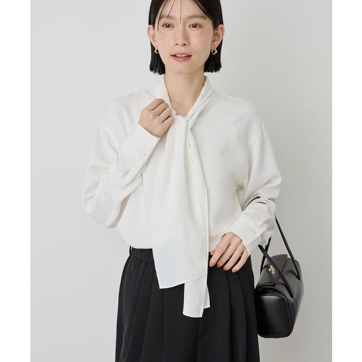 オフホワイト | 【イージーケア】ナロータイブラウス | AMERICAN HOLIC