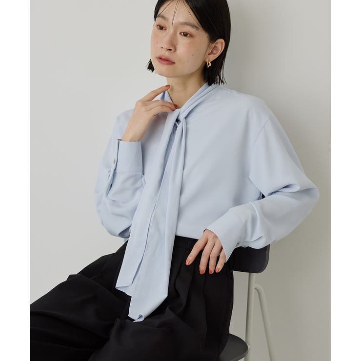 サックスブルー | 【イージーケア】ナロータイブラウス | AMERICAN HOLIC