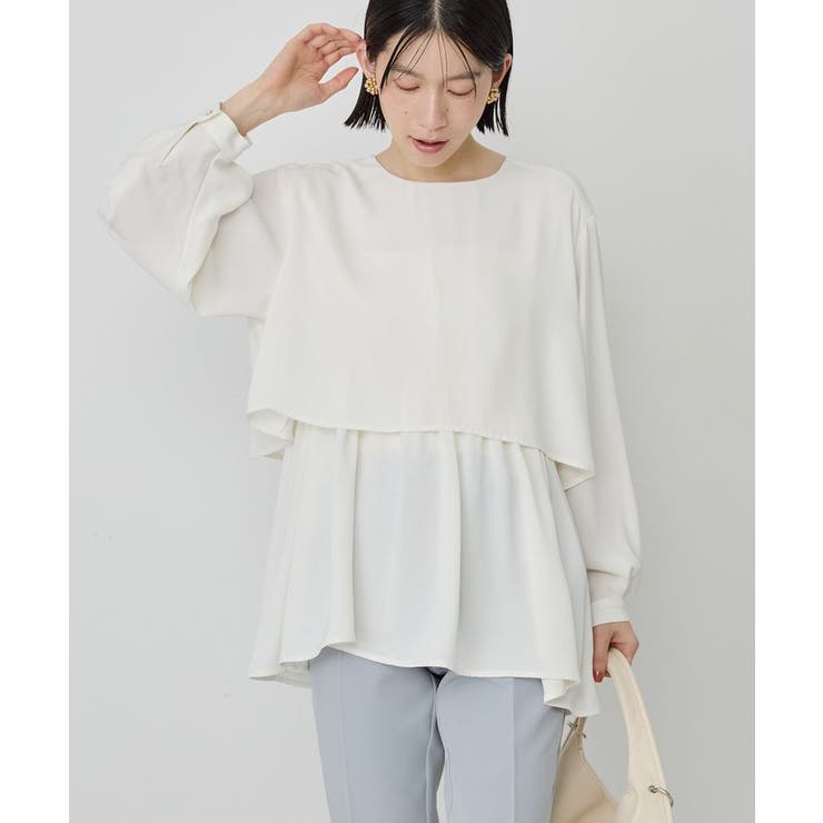 オフホワイト | 【イージーケア】Wクロスティアードブラウス | AMERICAN HOLIC