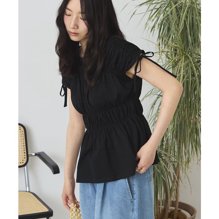 ブラック | 【接触冷感】シャーリングショルダーリボンプルオーバー | AMERICAN HOLIC
