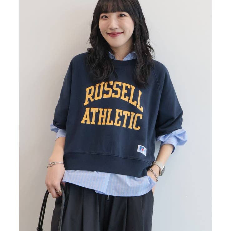 ネイビー | 【RUSSELL】ロゴ半袖スウェット | AMERICAN HOLIC