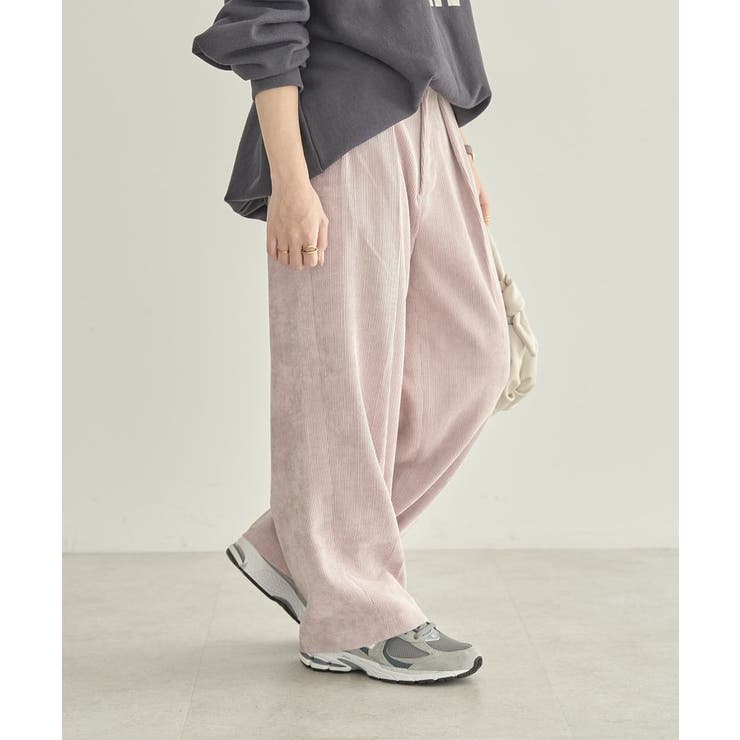 WEB限定・小柄女性向け】コーデュロイタックワイドパンツ[品番