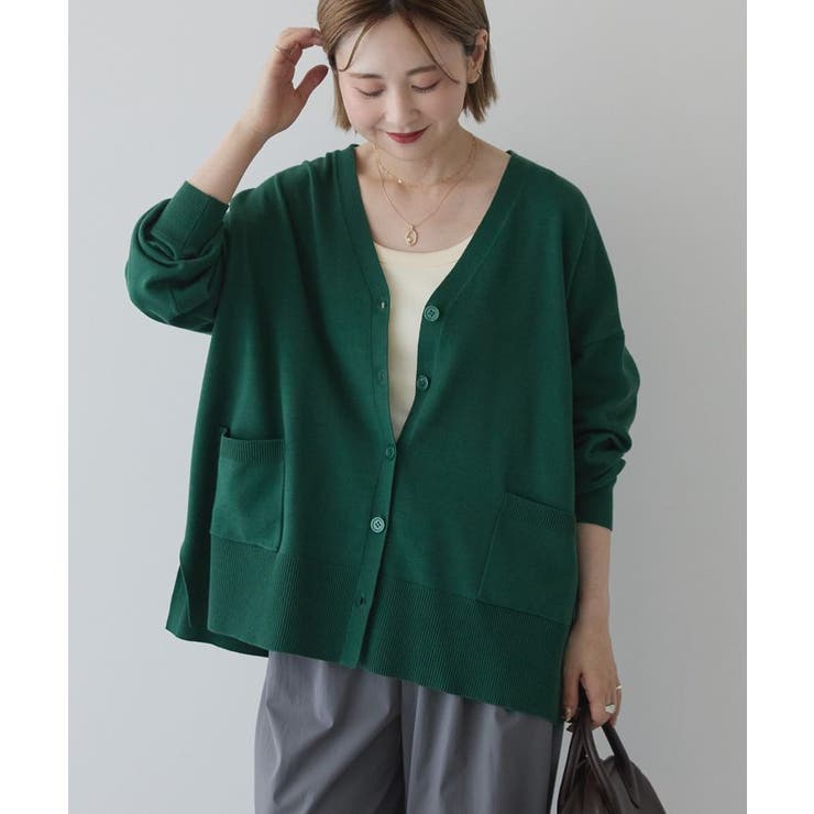グリーン | 【WEB限定】バイパチVネックルーズカーディガン＜静電気軽減＞ | AMERICAN HOLIC