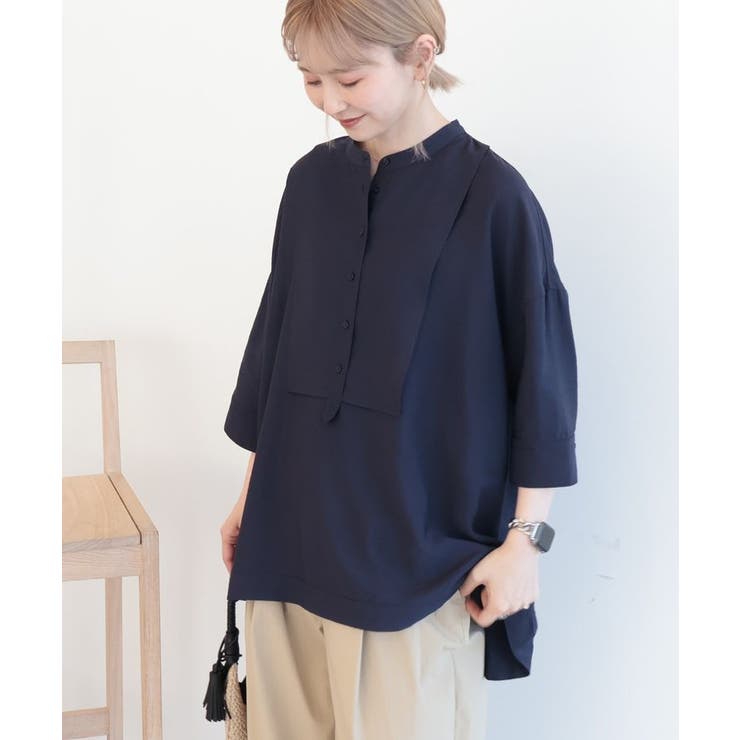 WEB限定】接触冷感バンドカラーシャツチュニック[品番：EHEW0051971