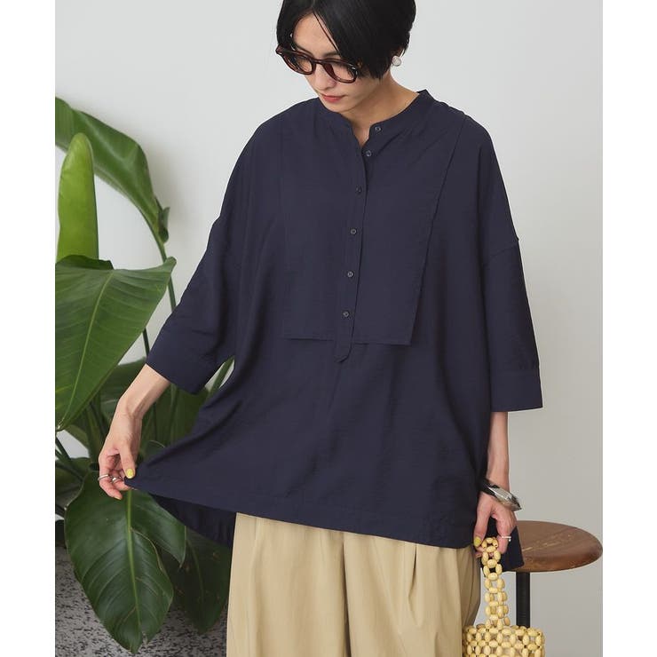 WEB限定】接触冷感バンドカラーシャツチュニック[品番：EHEW0051971