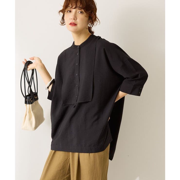 WEB限定】接触冷感バンドカラーシャツチュニック[品番：EHEW0051971