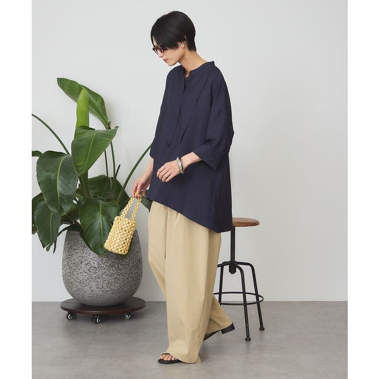 WEB限定】接触冷感バンドカラーシャツチュニック[品番：EHEW0051971