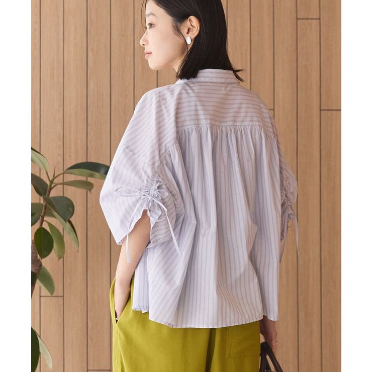 ストライプ | 【WEB限定】【接触冷感・UVカット】ギャザーリボンスリーブ半袖シャツ | AMERICAN HOLIC