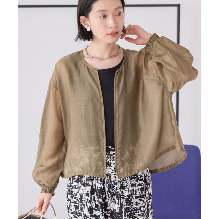 【WEB限定】ノーカラーシアーZIPブルゾン | AMERICAN HOLIC | 詳細画像1 