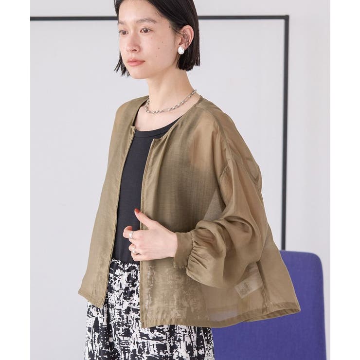 【WEB限定】ノーカラーシアーZIPブルゾン | AMERICAN HOLIC | 詳細画像3 