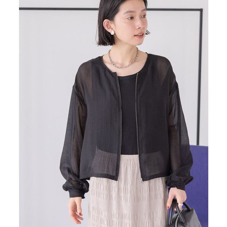 【WEB限定】ノーカラーシアーZIPブルゾン | AMERICAN HOLIC | 詳細画像8 