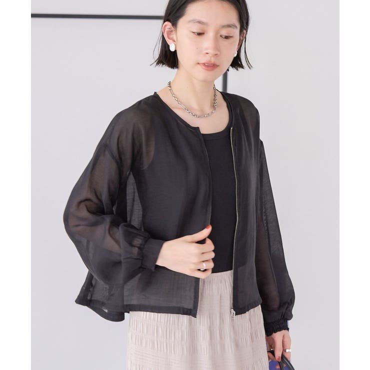 【WEB限定】ノーカラーシアーZIPブルゾン | AMERICAN HOLIC | 詳細画像9 