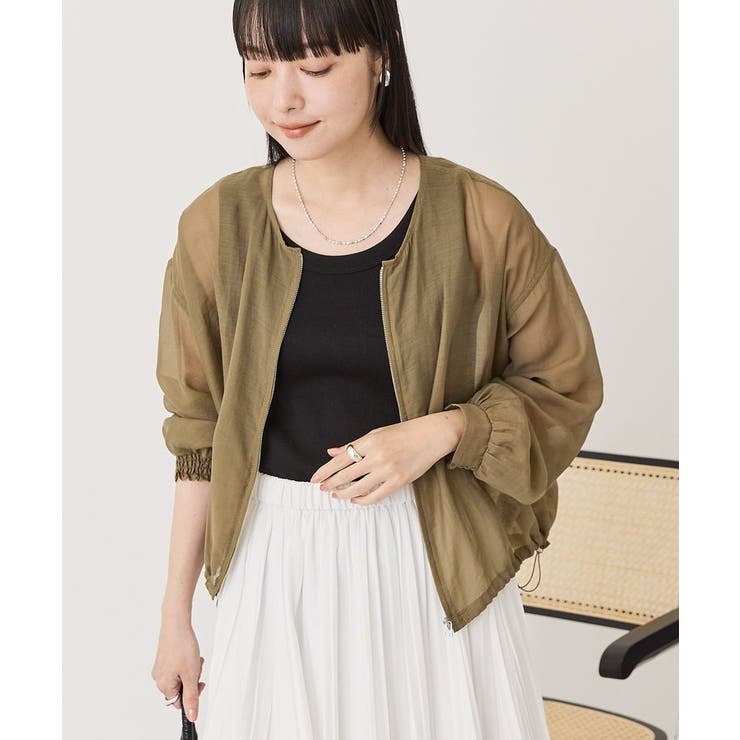 WEB限定】ノーカラーシアーZIPブルゾン[品番：EHEW0052255]｜AMERICAN