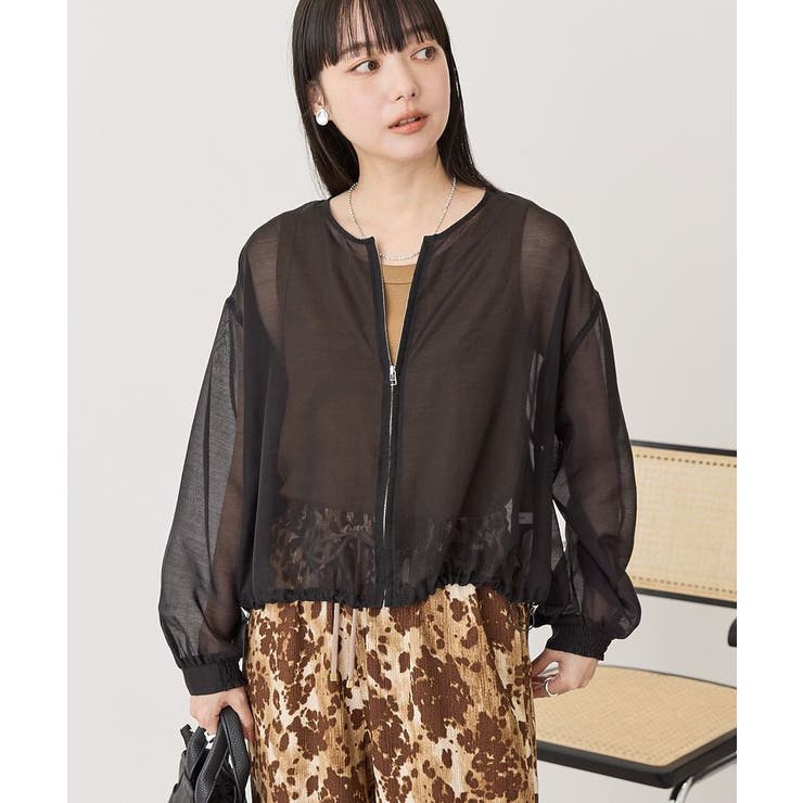 WEB限定】ノーカラーシアーZIPブルゾン[品番：EHEW0052255]｜AMERICAN