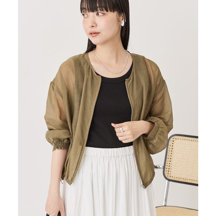 【WEB限定】ノーカラーシアーZIPブルゾン | AMERICAN HOLIC | 詳細画像2 