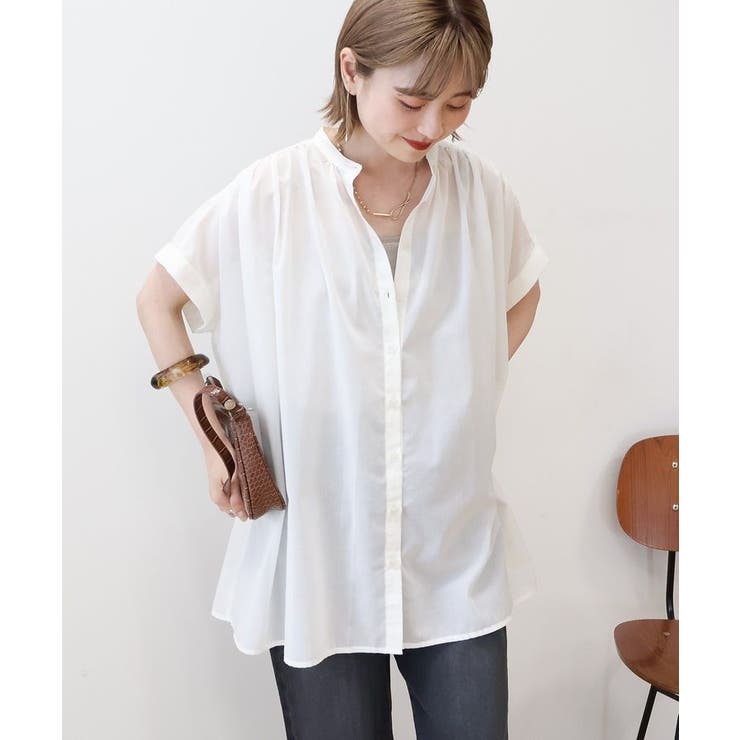 アイボリー | 【WEB限定】イージーケア+接触冷感 フレンチスリーブギャザーシャツ | AMERICAN HOLIC