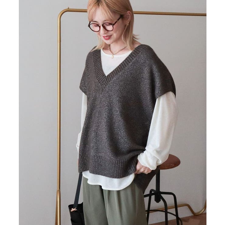 【WEB限定】ラメ入りVネックニットベスト | AMERICAN HOLIC | 詳細画像10 