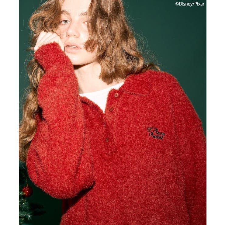 レッド | 【PIZZA PLANET】衿付きニットプルオーバー | AMERICAN HOLIC