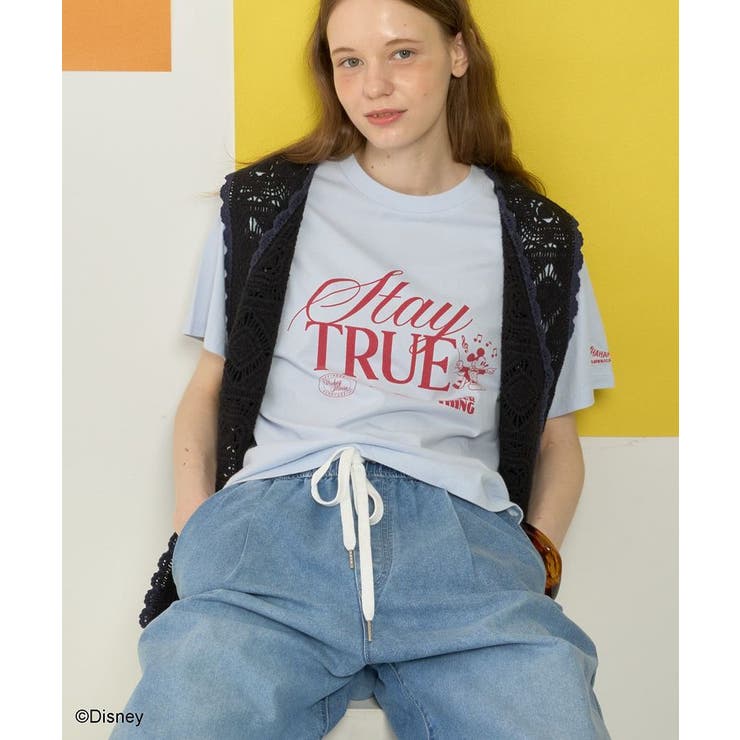サックスブルー | 【Mickey&Friends】ビンテージ加工アソートプリントTシャツ | AMERICAN HOLIC