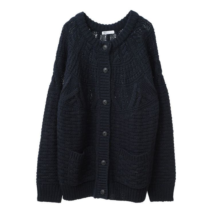 ざっくり柄Mixケーブルニットカーディガン[品番：EHEW0046872