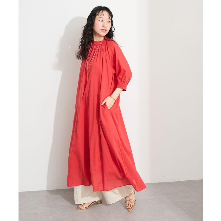 レッド | インド綿2WAYボイルギャザーネックワンピース | CRAFT STANDARD BOUTIQUE