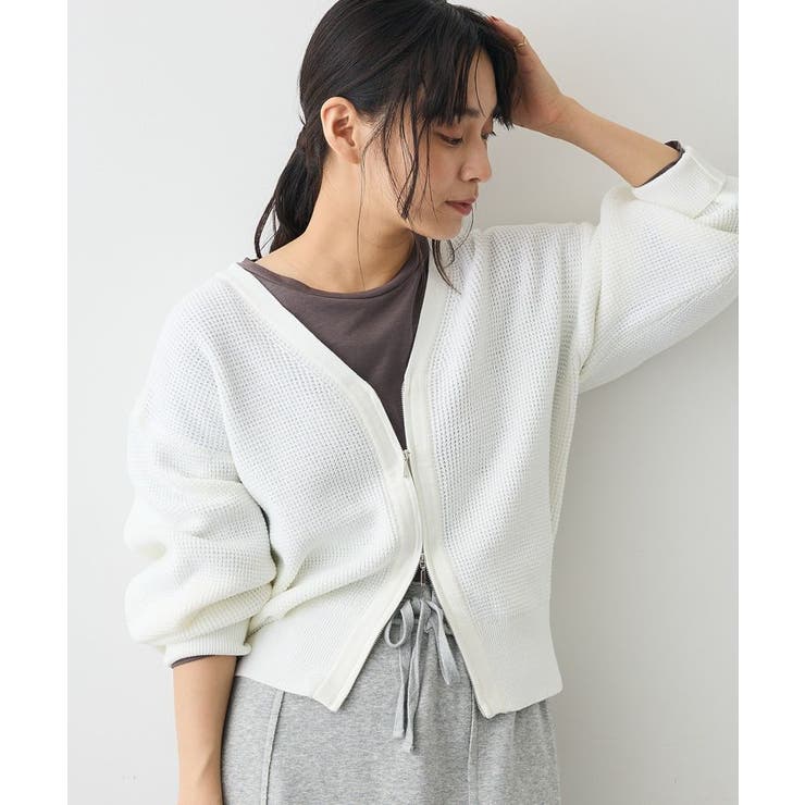 ホワイト | ワッフルニットジップカーディガン | CRAFT STANDARD BOUTIQUE