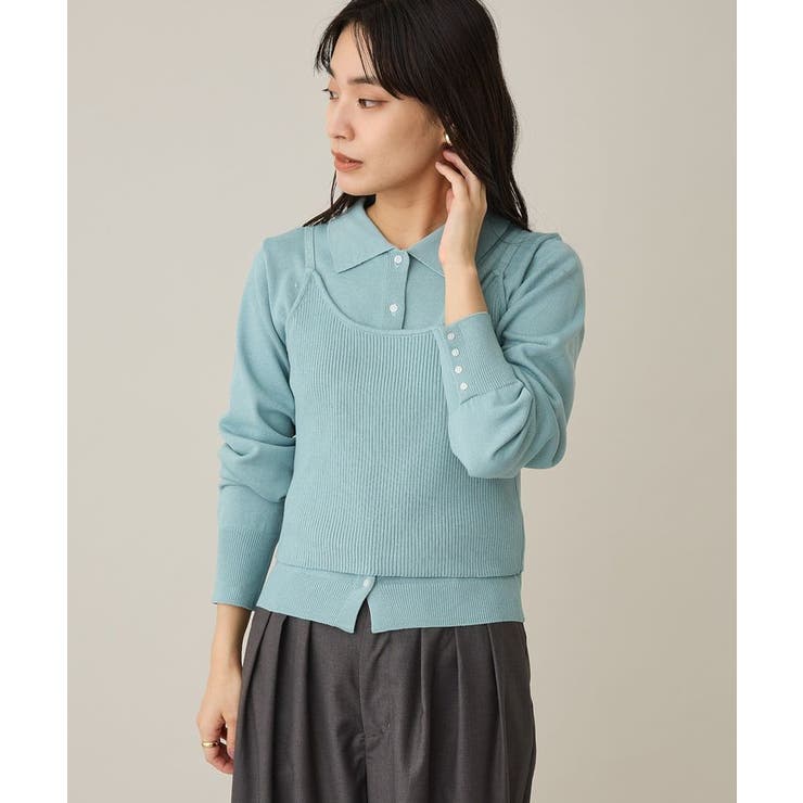 ブルーグレー | ポロ衿アンサンブルニット＜マシンウォッシャブル＞ | CRAFT STANDARD BOUTIQUE