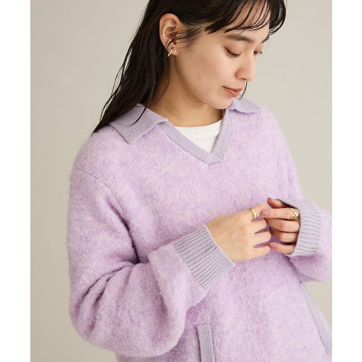 パープル | 洗える/配色Vネックニットプルオーバー | CRAFT STANDARD BOUTIQUE