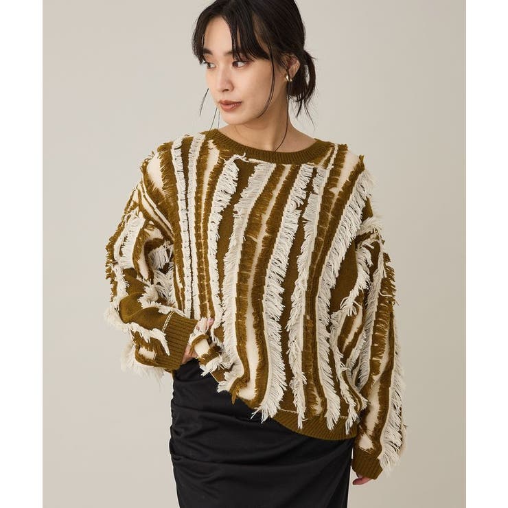カーキ | バイカラーフリンジニットプルオーバー | CRAFT STANDARD BOUTIQUE