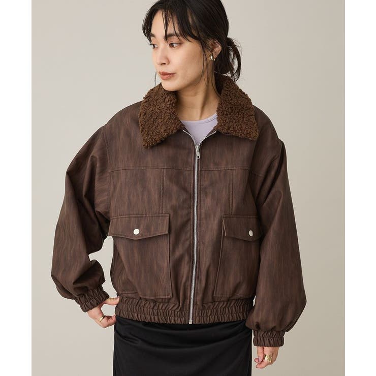 ブラウン | フェイクレザー衿ボアブルゾン | CRAFT STANDARD BOUTIQUE