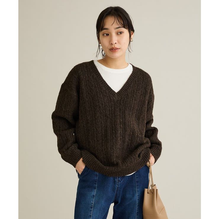 洗える/起毛ケーブルVニットネックニットプルオーバー | CRAFT STANDARD BOUTIQUE | 詳細画像1 