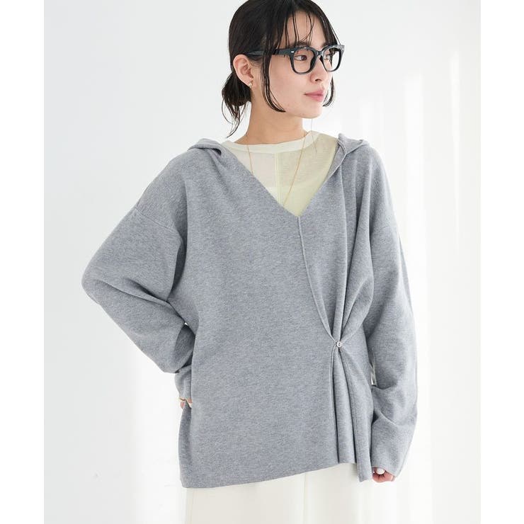 杢グレー | 洗える/Vネックフードカシュクールニットプルオーバー | CRAFT STANDARD BOUTIQUE