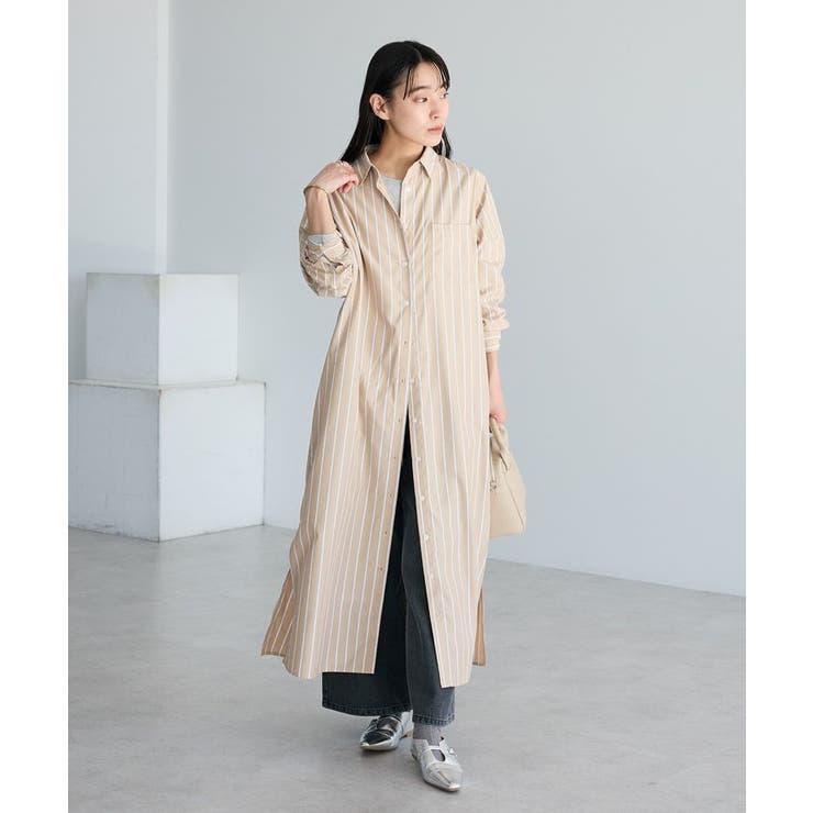 ストライプベージュ | ストライプシャツワンピース | CRAFT STANDARD BOUTIQUE