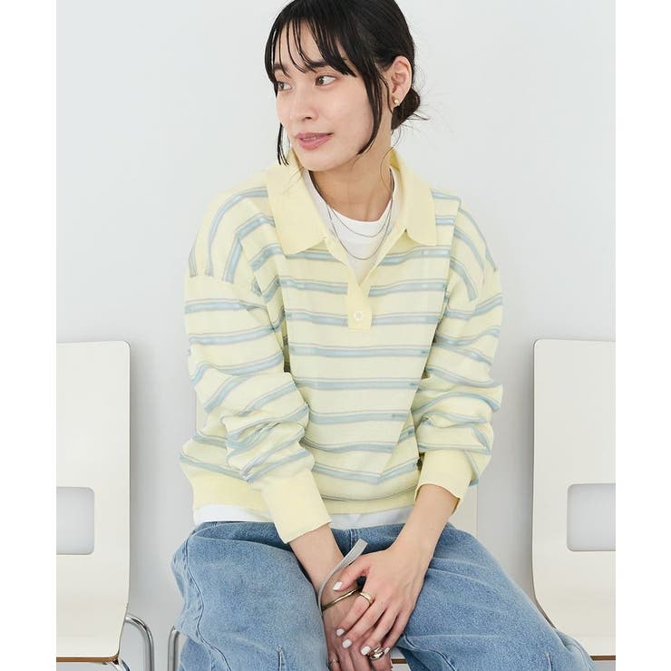 シアーボーダーポロ衿ニットプルオーバー | CRAFT STANDARD BOUTIQUE | 詳細画像1 
