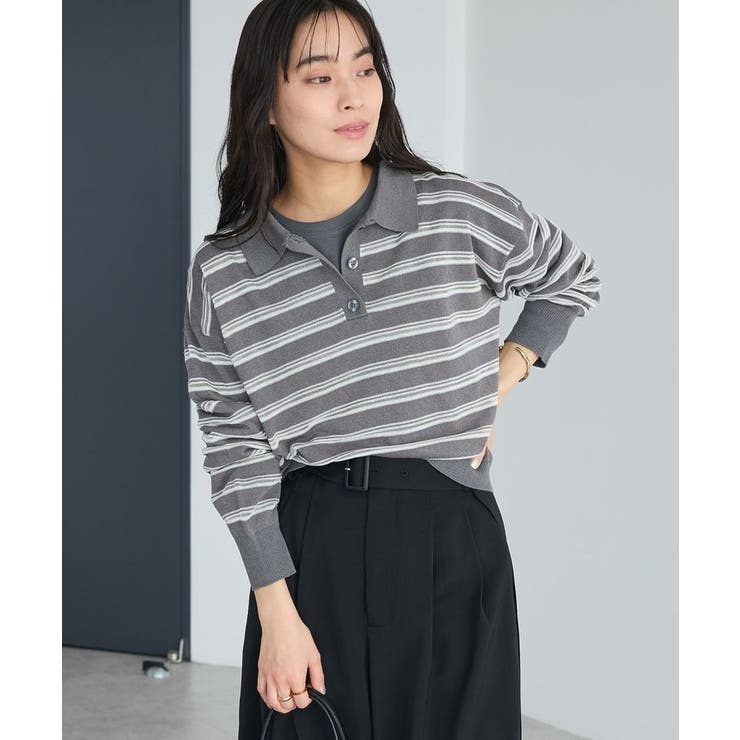 グレー | シアーボーダーポロ衿ニットプルオーバー | CRAFT STANDARD BOUTIQUE