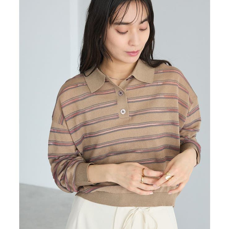 ベージュ | シアーボーダーポロ衿ニットプルオーバー | CRAFT STANDARD BOUTIQUE