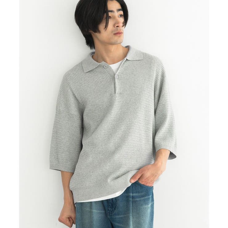グレー | 透かし編み半袖ニットポロシャツ | CRAFT STANDARD BOUTIQUE