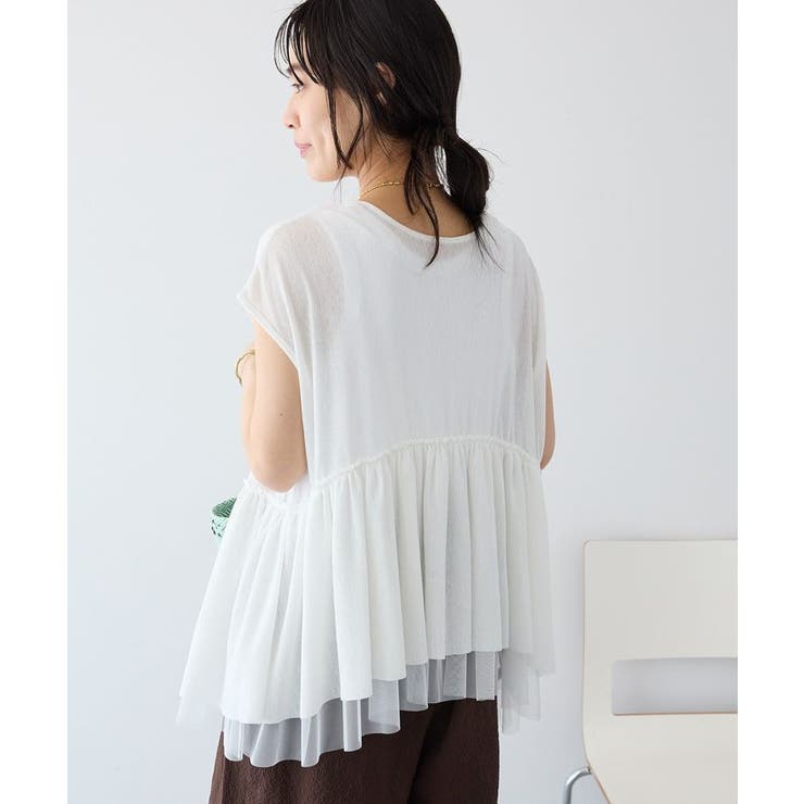 ホワイト | 裾チュールペプラムデザインカットソー | CRAFT STANDARD BOUTIQUE