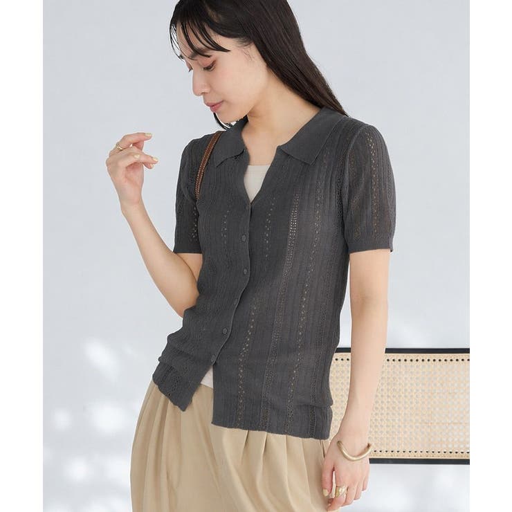 ダークグレー | レースニット衿付き半袖カーディガン | CRAFT STANDARD BOUTIQUE